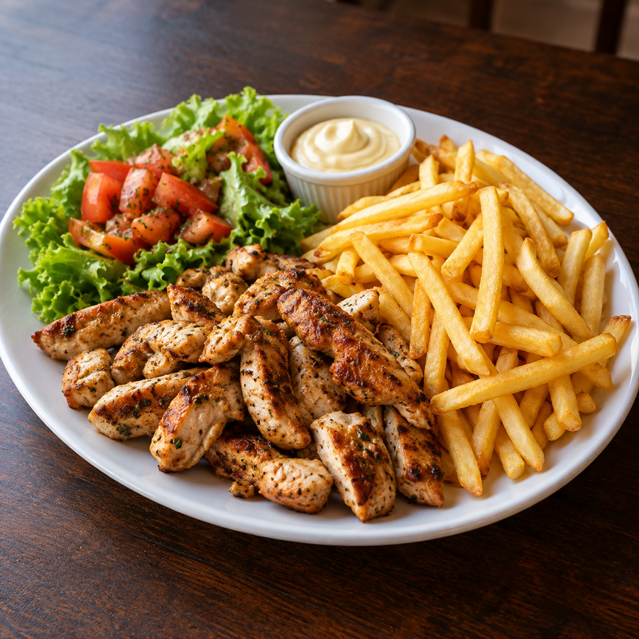 Arrumadinho de filé de frango com batata frita