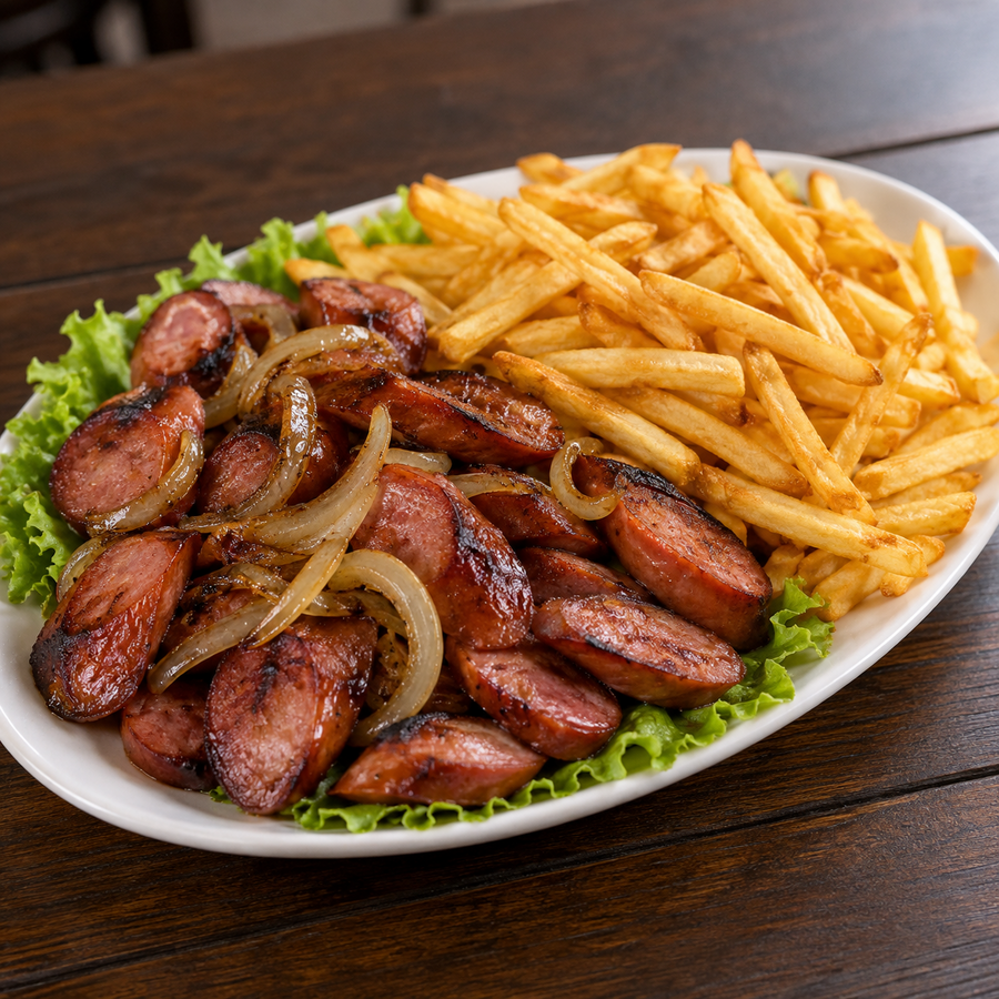 Linguiça com batata frita